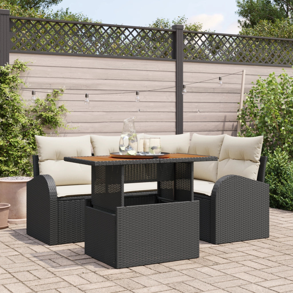 Set di Divani da Giardino  5 Pezzi con Cuscini Rattan Polyrattan Nero