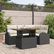 Set di Divani da Giardino  5 Pezzi con Cuscini Rattan Polyrattan Nero
