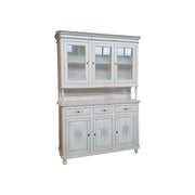 Cristalliera 3 ante legno bianco invecchiato decori filo azzurro 150x43x208 - Mobili 2G