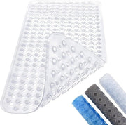 Pavimento antiscivolo per bagno, 88 x 40 cm, lungo, resistente alla muffa, lavabile in lavatrice, pavimento antiscivolo per bagno con drenaggio e chiavette di fissaggio, colore bianco chiaro