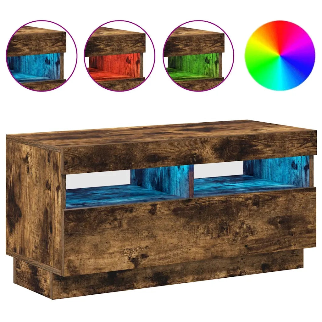 Mobile Porta TV con Luci LED Rovere Fumo 80x35x40 cm 815723
