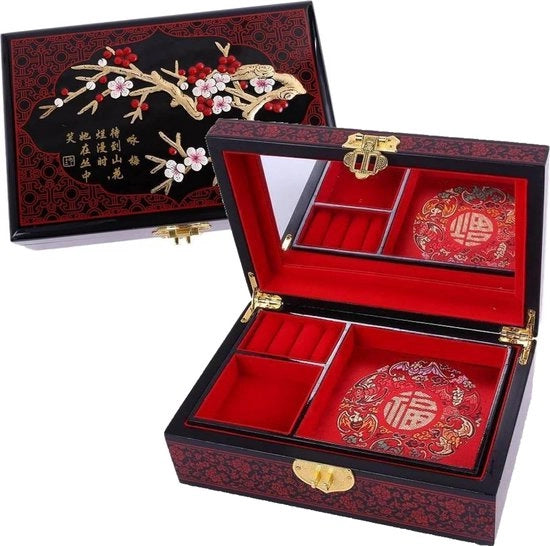 Cassettino per gioielli - Scatola per orologi - Box per laccatura - Rosso - Acacia