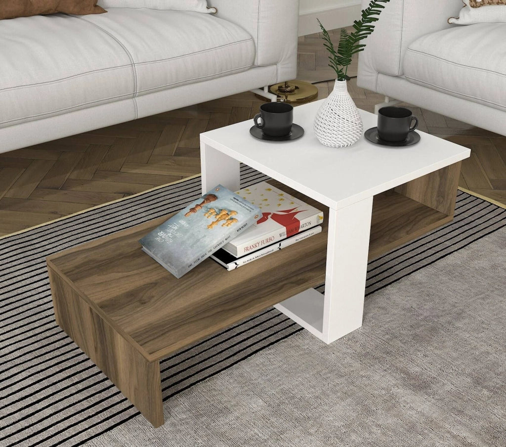 Pontey, Tavolino da Salotto Forma Fantasia, 44x40x33h cm Bianco Noce