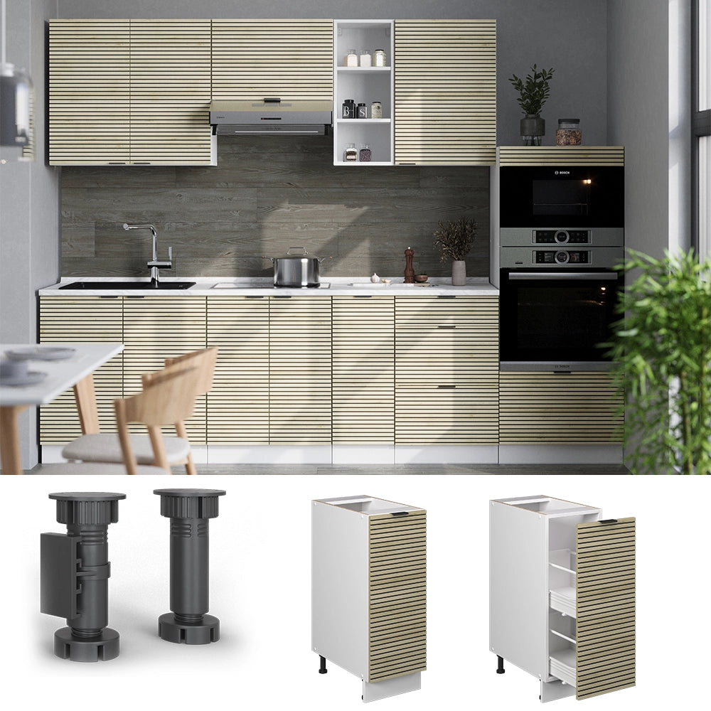 Armadio cucina dispensa alto Fame-Line Pannello in quercia/Bianco 30 cm, PL Rovere Vicco