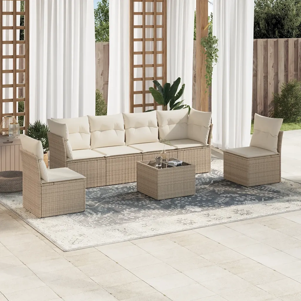 Set Divani da Giardino 7 pz con Cuscini Beige in Polyrattancod mxl 111396