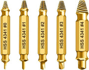 Set per rimozione viti danneggiate, 5 pezzi, per rimuovere viti leggermente danneggiate, realizzato in acciaio HSS 4341 durezza 62-63HRC (oro).