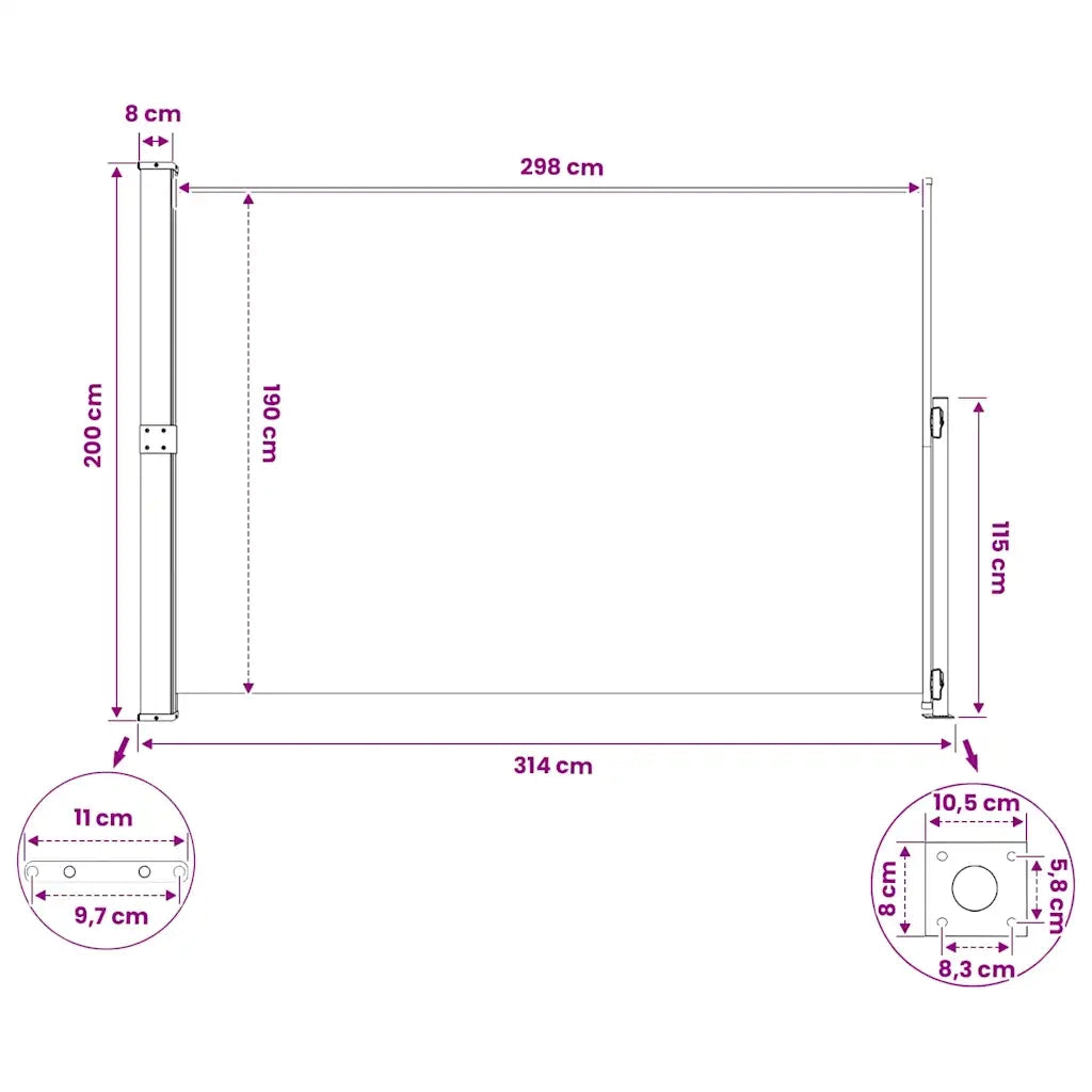 Tenda da Sole | Tenda laterale Retrattile per Patio 200x300 cm Grigia