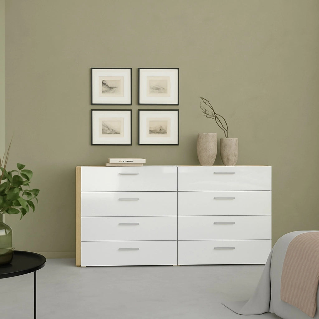 Credenza Aligon, Buffet da soggiorno, Madia da salotto, Dispensa da cucina, 140x40 h83 cm, Quercia e Bianco lucido