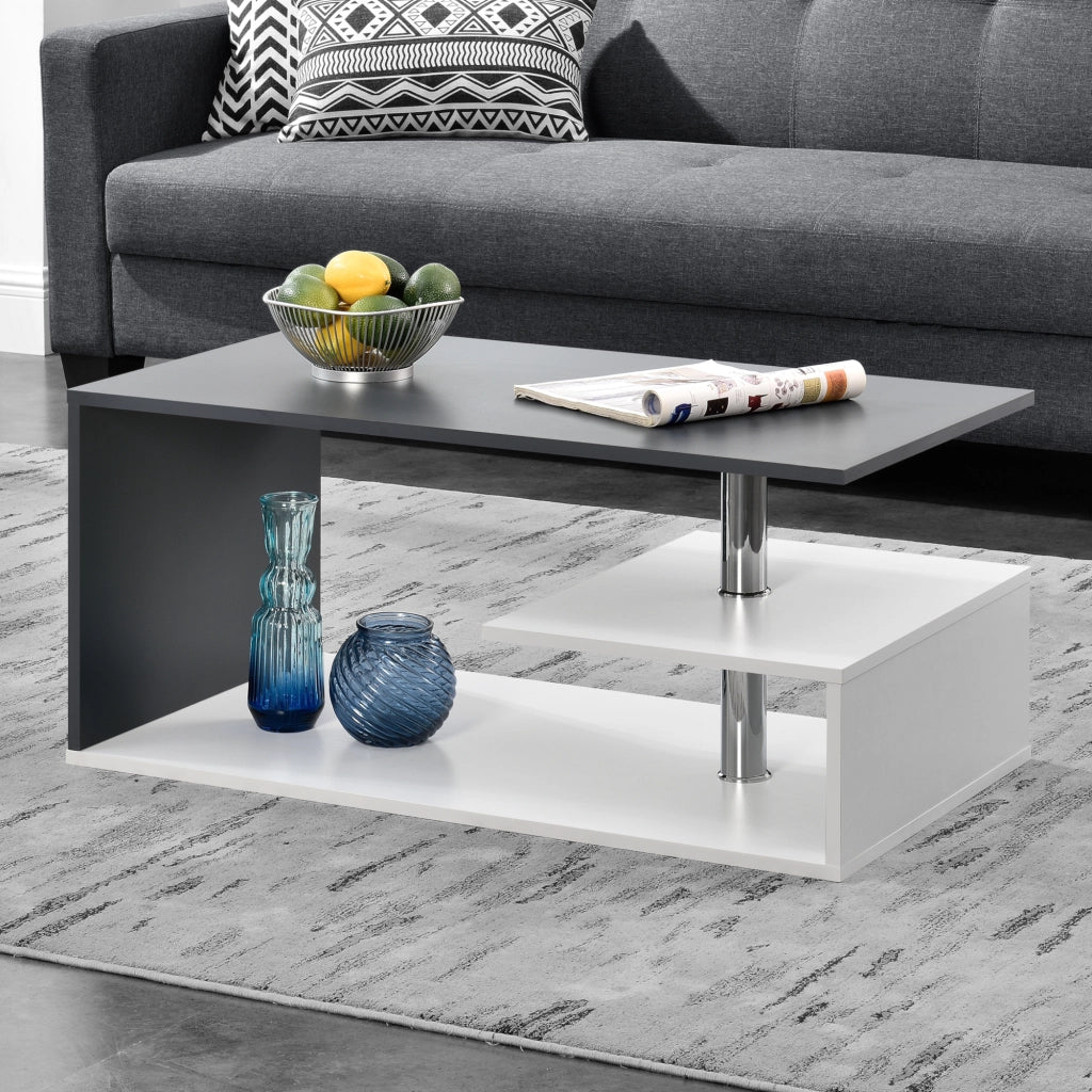 Tavolino da Salotto Haarlem con 3 Piani 90 x 50 x 41 cm - Grigio Scuro / Bianco [en.casa]