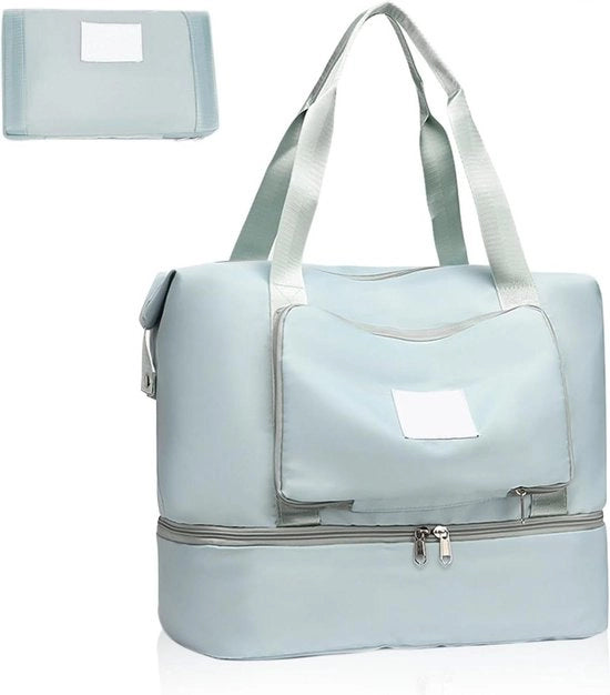 Borsa da viaggio verde - grande capacità - borsa pieghevole - borsa da spiaggia impermeabile - borse separate per bagaglio asciutto e bagnato - borsa a tracolla portatile - dimensioni 39-22-31cm .