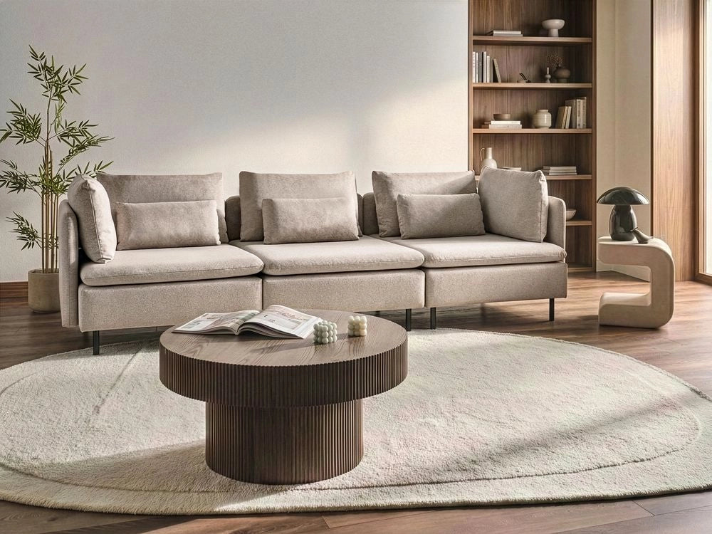 Divano componibile a 3 posti in tessuto tre elementi angolari beige stile moderno