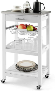 Carrello da Cucina a Rotelle con Mensole, Cassetto, Carrello di Servizio, Stile Moderno per Cucina e Soggiorno, 47x39x85 cm, Bianco/Nero (Bianco)