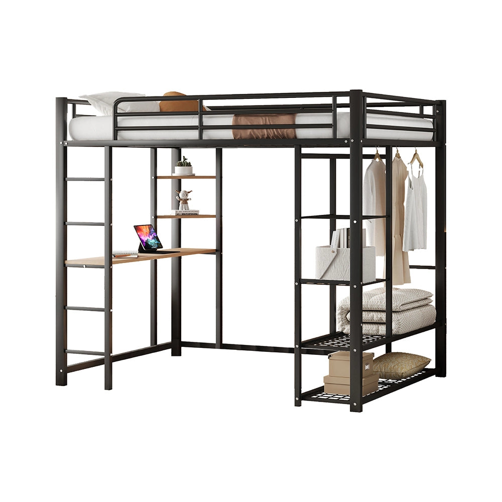 Letto a castello 140x200 cm - Xylo - Nero con scrivania e spazio di archiviazione