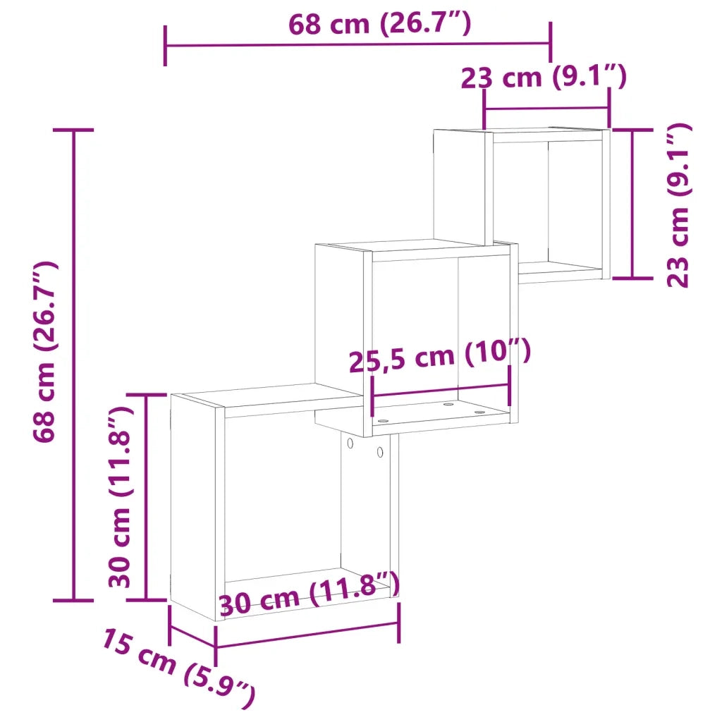 vidaXL Mensole Cubo Parete Legno Antico 68x15x68 cm Legno Multistrato