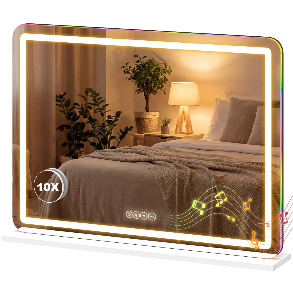 Specchio da bagno LED ¨C zephmum ¨C RGB, dimmerabile, 3 temperature, 80x60 cm, bianco