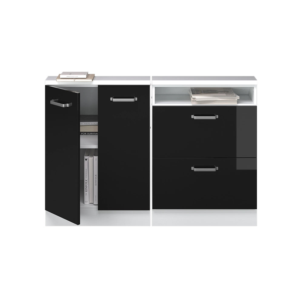 Set di mobili sottotetto Rion Nero lucido/Bianco Set di 2 Vicco