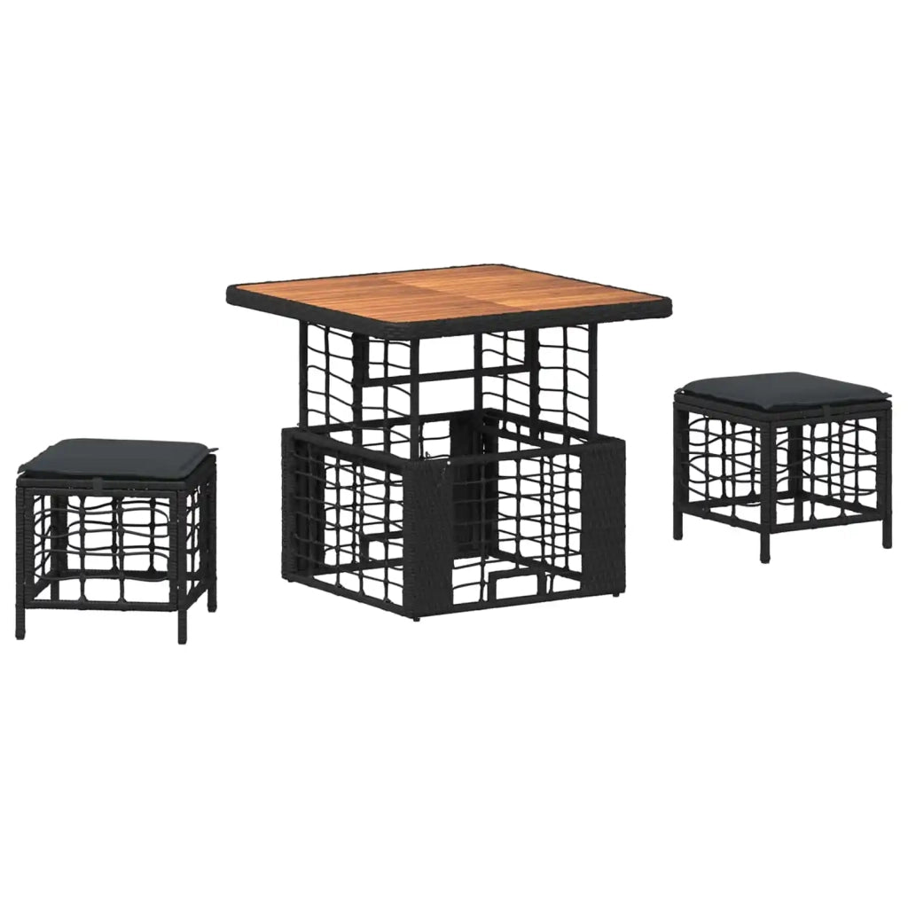 Set da Pranzo per Giardino con cuscino 3 pcs Nero e Grigio