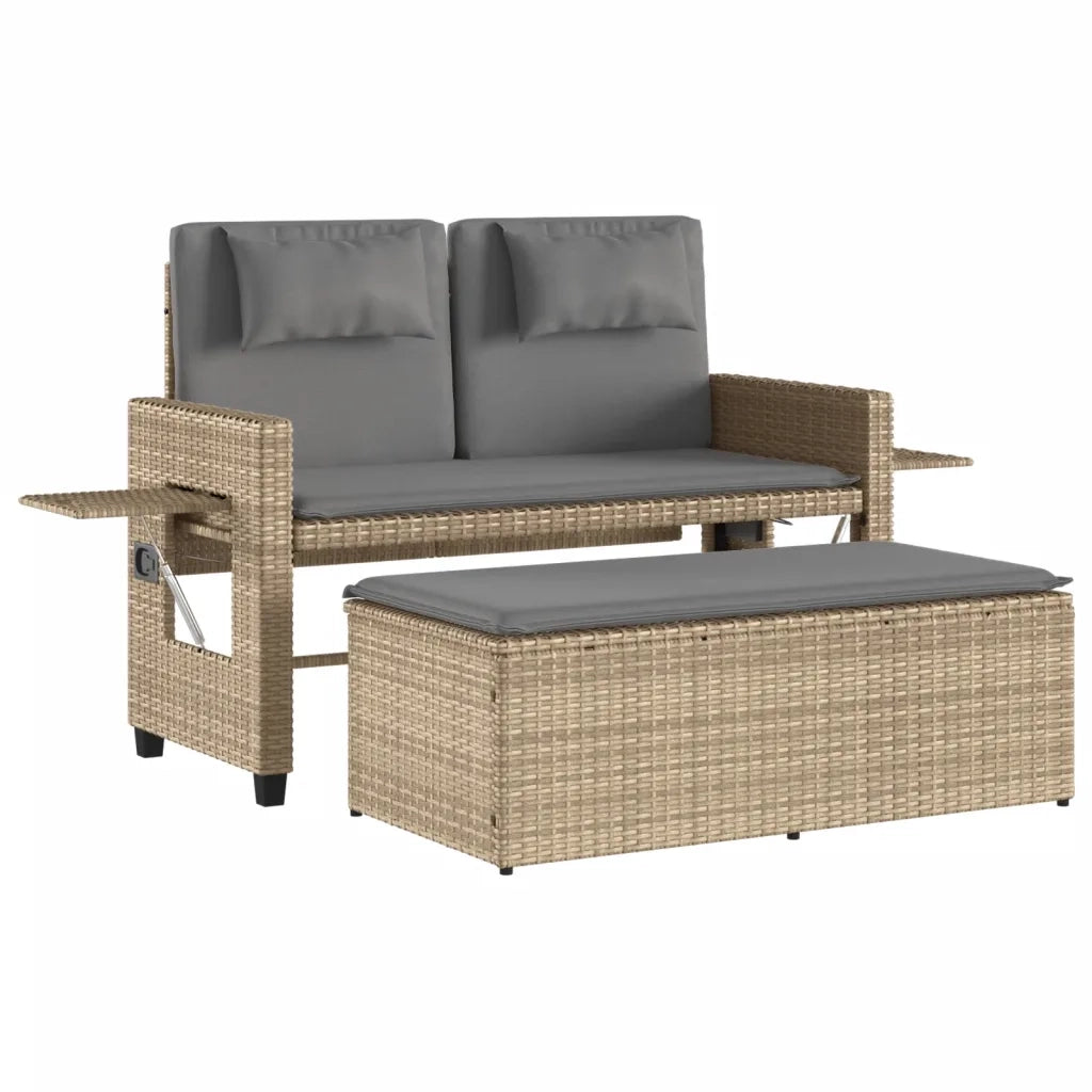 Panca Reclinabile da Giardino con Cuscini Beige in Polyrattan 365821