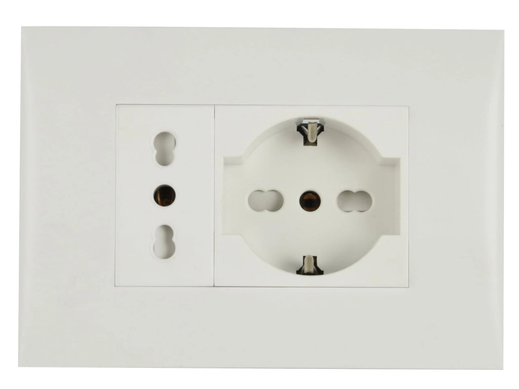 KIT PRESA BIVALENTE-ITALIANA/TEDESCA CON SUPPORTO E PLACCA ELECTRALINE Colore bianco - ELECTRALINE