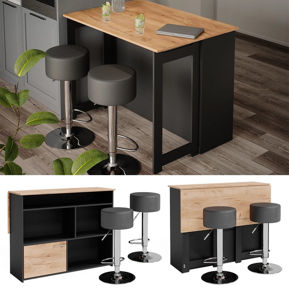 Vicco Set di tavoli da bar Quercia dorata/antracite 116 x 37 cm con 2 sgabelli da bar