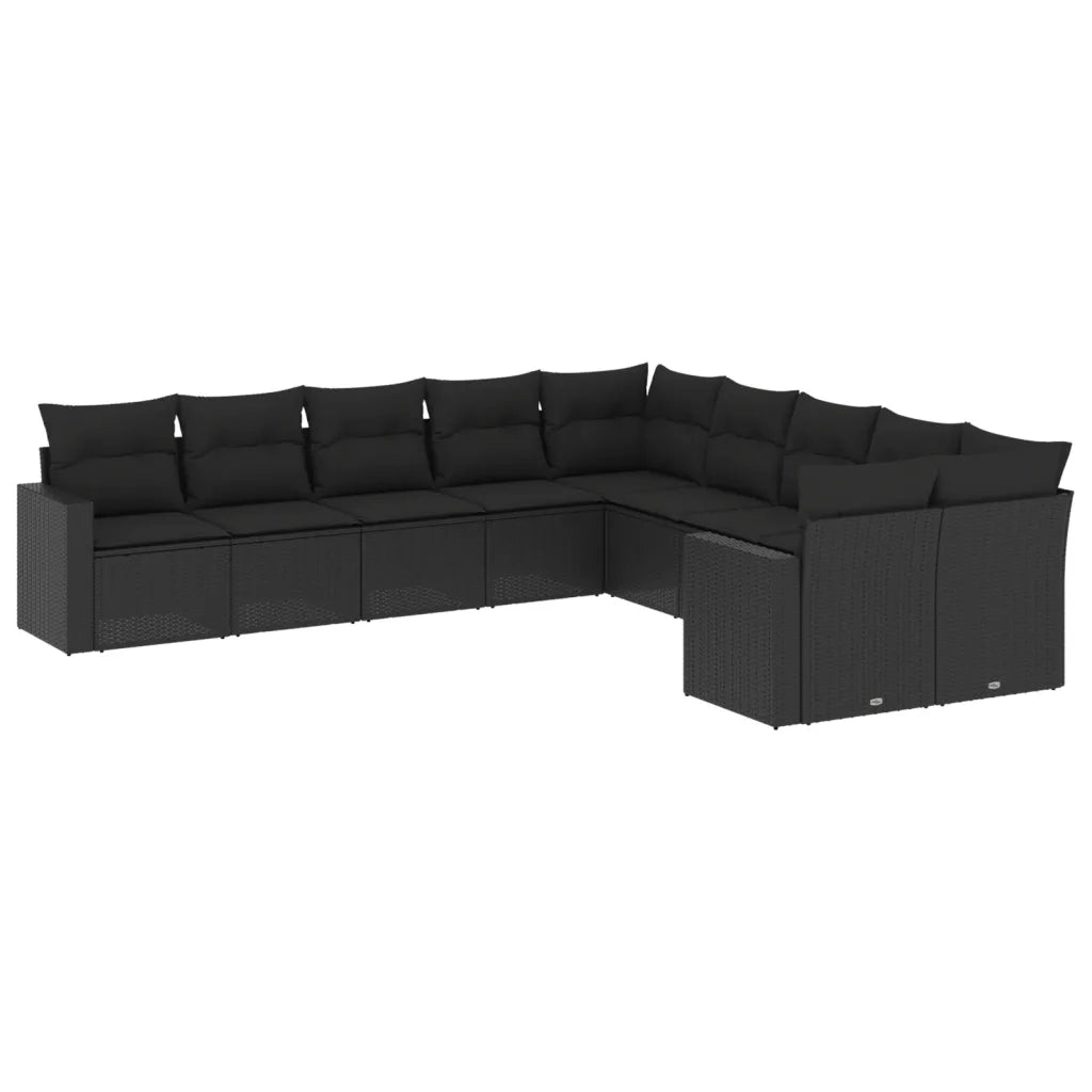 Set Divani da Giardino 10pz con Cuscini in Polyrattan Nero 3219495