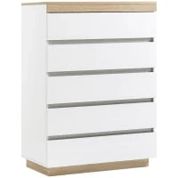 Cassettiera 5 Cassetti Minimal in Legno, 80x40x109 cm, Bianco e color Rovere