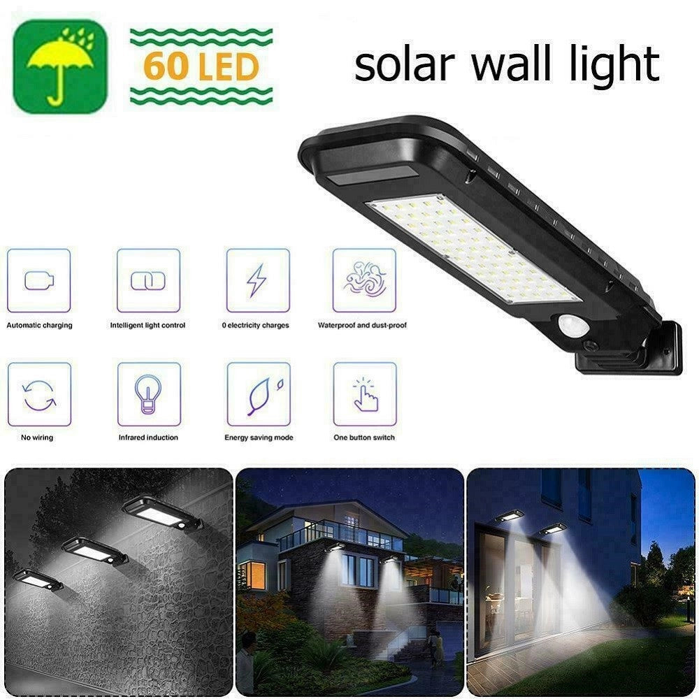 Trade Shop - Faro Lampione Stradale Pannello Solare Fotovoltaico Sensore 60 Led Smd T-210b -