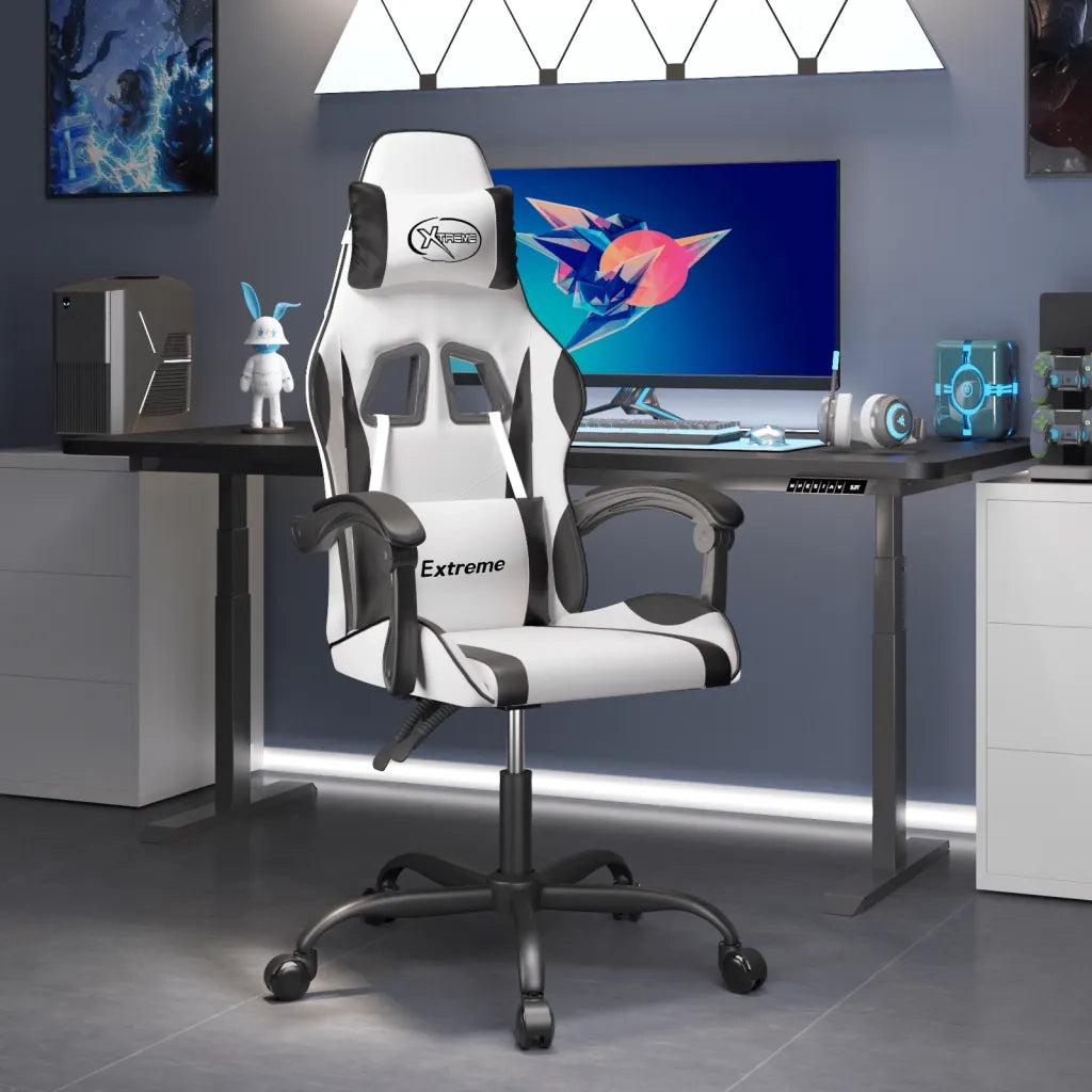 vidaXL Sedia da Gaming Girevole Bianco e Nero in Similpelle