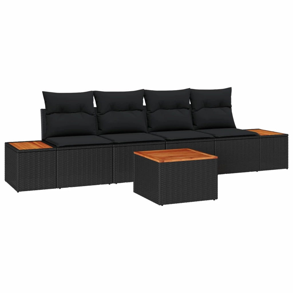 Set Divano da Giardino con cuscino 5 pcs Nero Poly Rattan 3356688