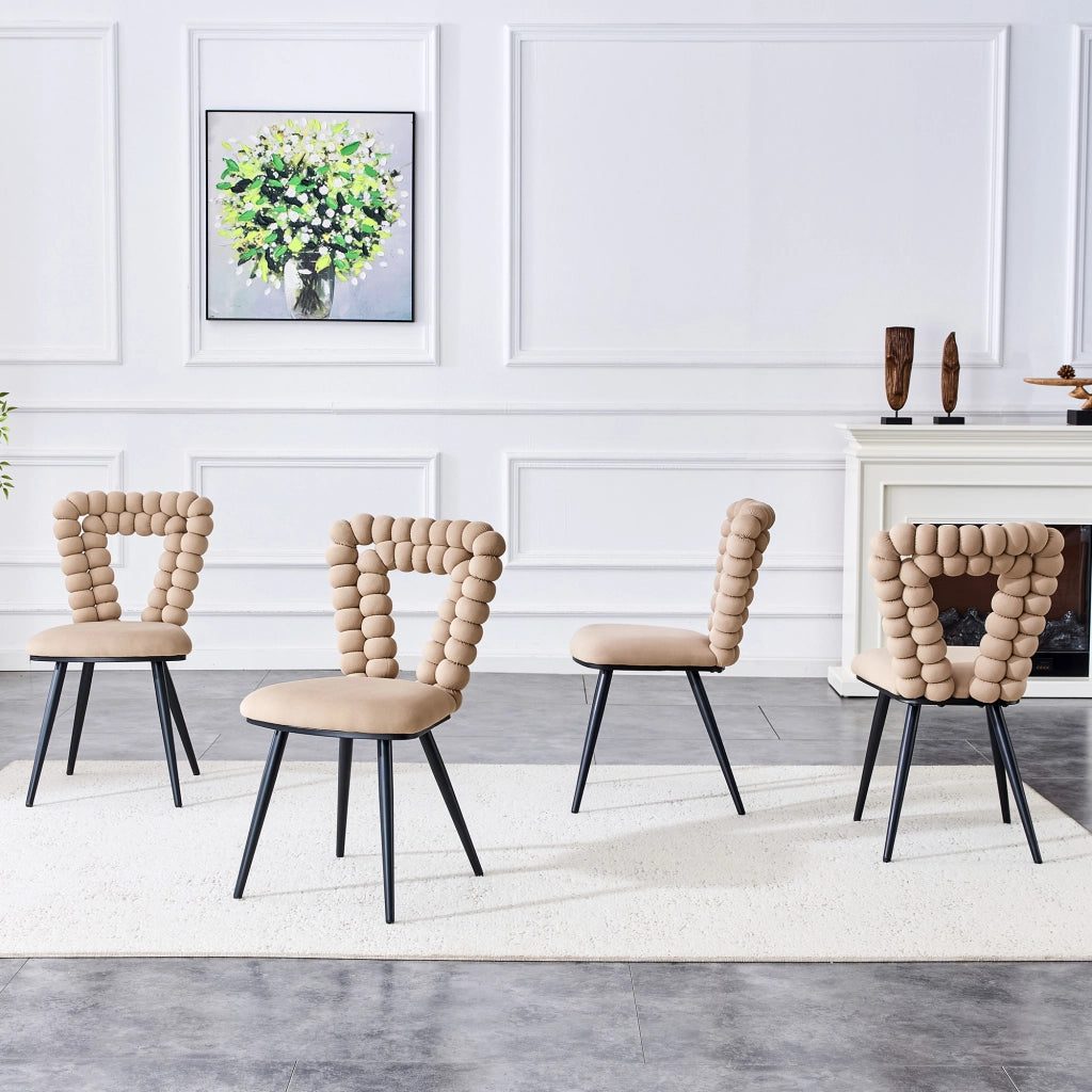 Sedie da Pranzo Set 2 Pezzi ¨C MINIMAL ¨C Velluto Cammello, Gambe in Metallo Nero, Schienale Design
