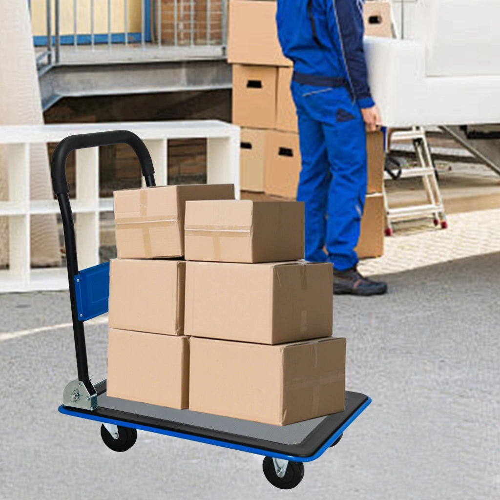 CARRELLO PIATTAFORMA PIEGHEVOLE 150 kg IN ACCIAIO BLU