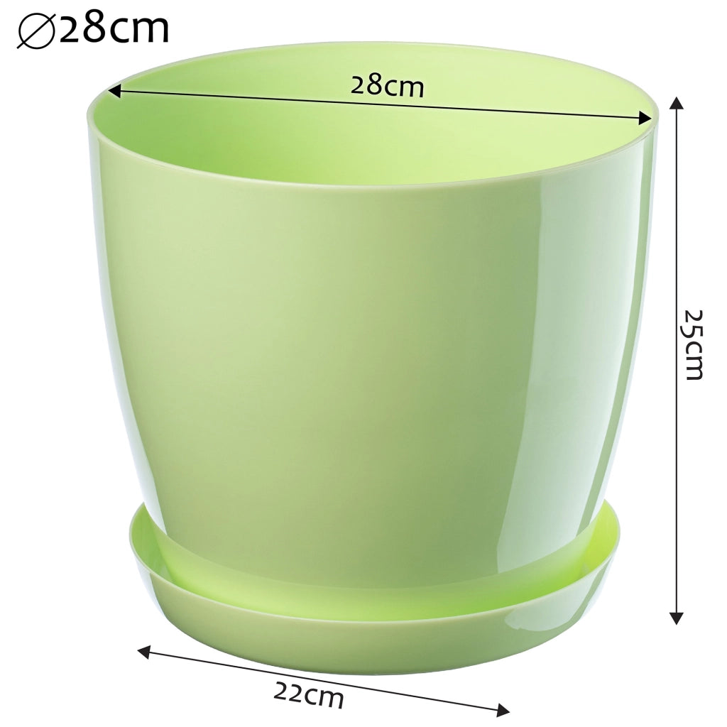 Vaso da fiori KADAX con sottovaso e coperchio in plastica, 28 cm, verde, per fiori. Kadax