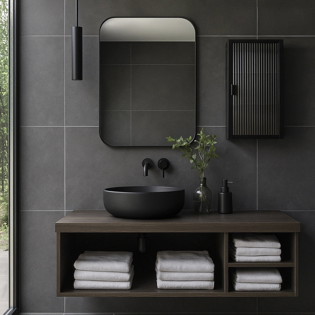 Armadietto a Parete Zundert Pensile ad Anta in Vetro Scanalato 60 x 35 x 15 cm - Nero [en.casa]