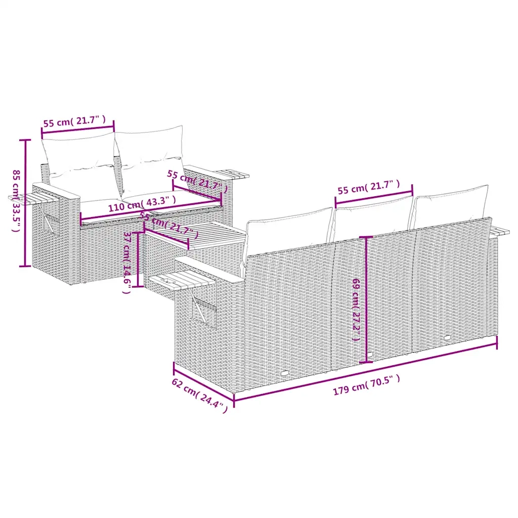 Set Divani da Giardino 6 pz con Cuscini Grigio in Polyrattan 3226628