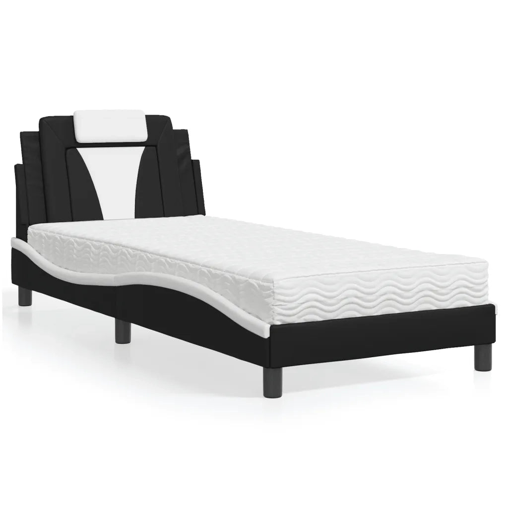 Letto con Materasso Nero e Bianco 90x190 cm in Similpellecod mxl 115667