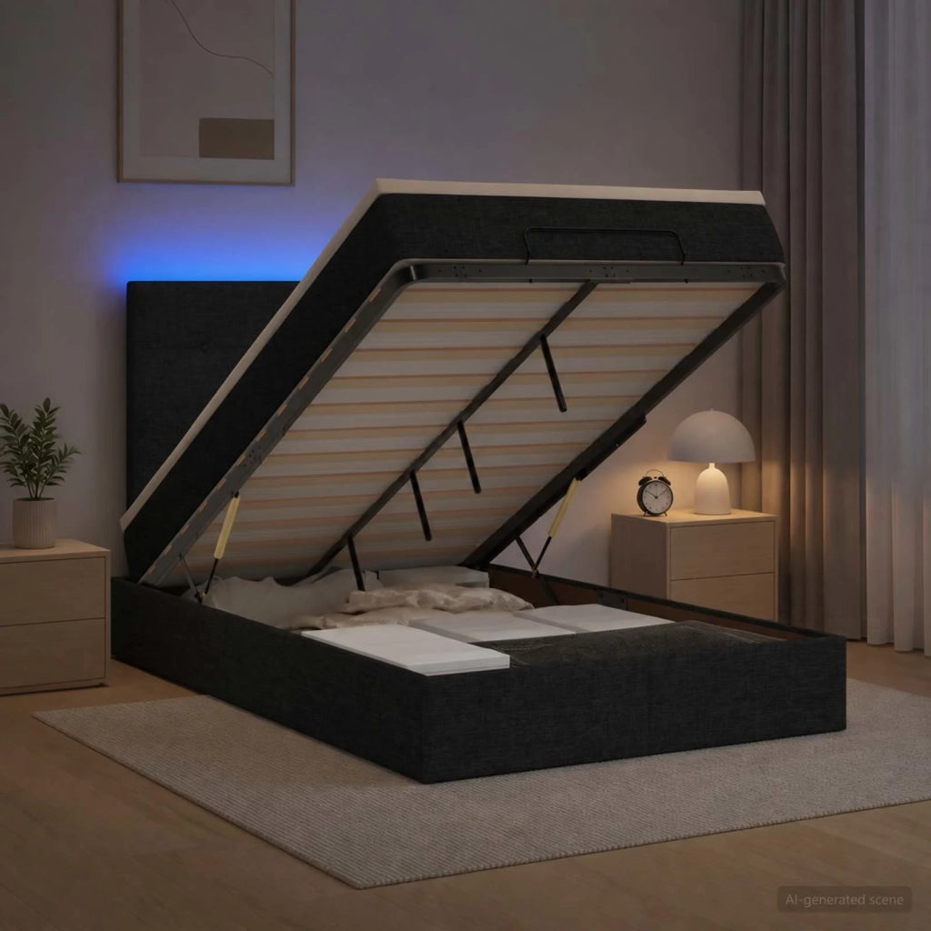 Letto Ottomano con Materasso e LED Nero 120 x 200 cm Tessuto 3458064