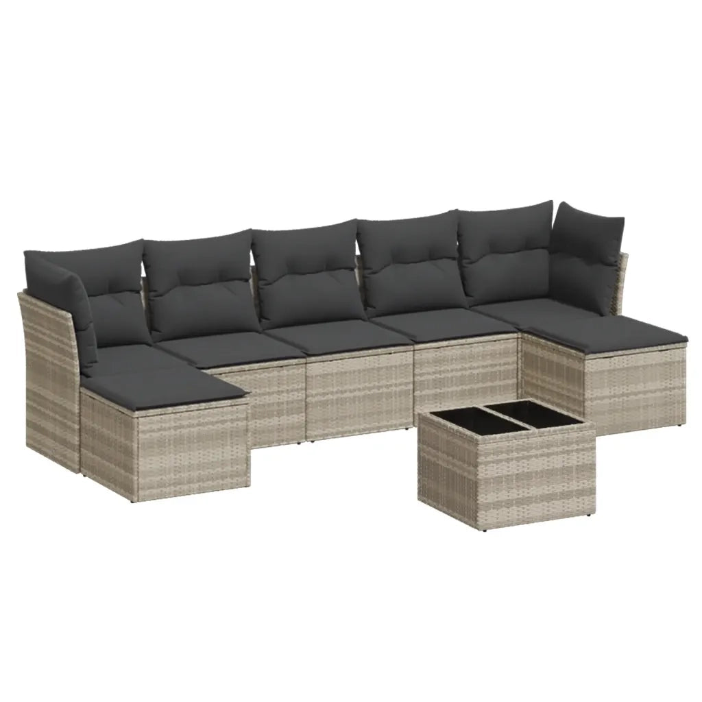 Set Divano da Giardino 8pz con Cuscini Grigio Chiaro Polyrattan 3218042