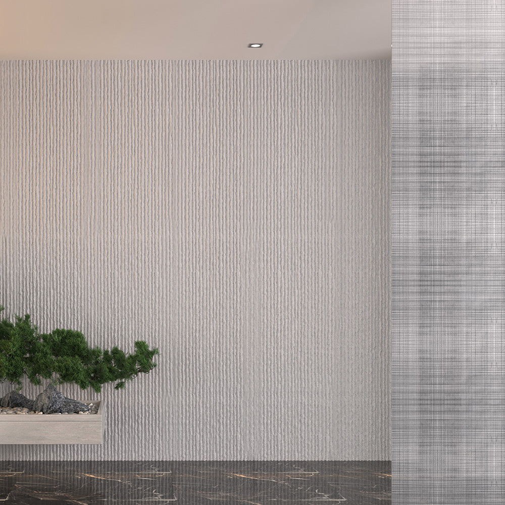 Set 12 Pannelli Decorativi Area 8,6 mq 120x60x2,5 cm Rivestimento Murale Effetto Pietra Graffiata 3D in PU Bianco