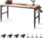 Tavolo da lavoro adattabile con superficie in legno e spazio di stoccaggio - tavolo da lavoro garage con ruote universali e regolazione di altezza