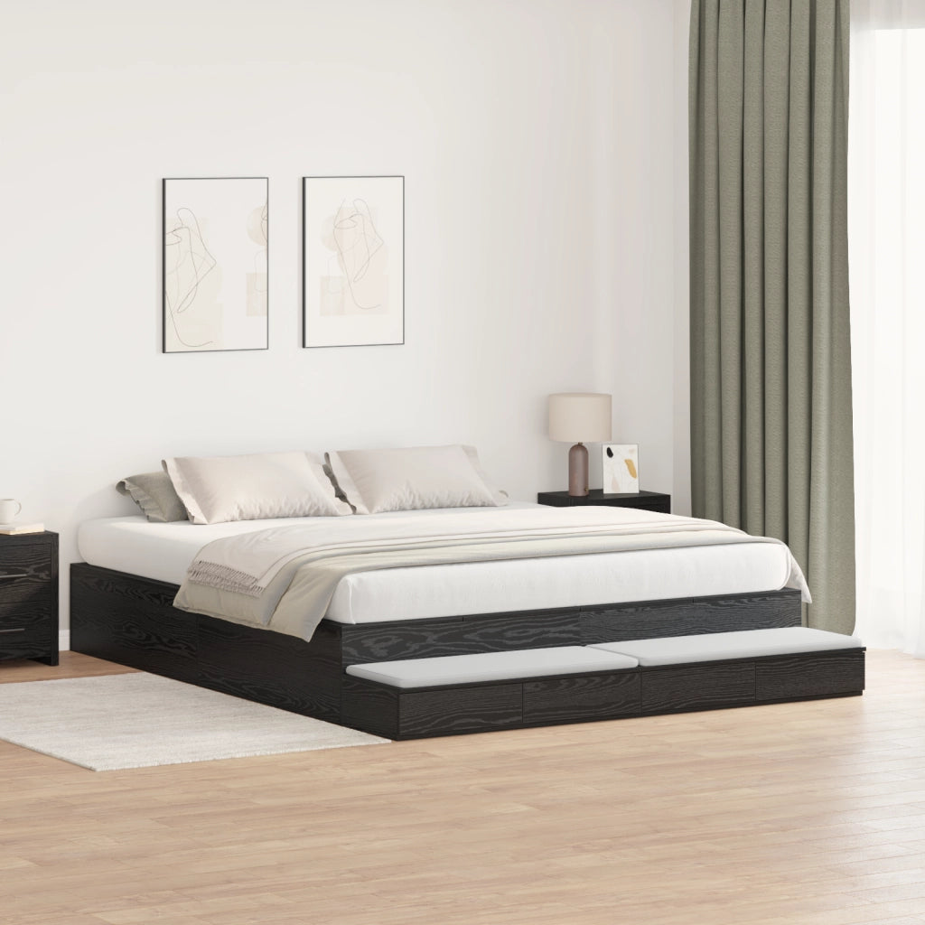 Struttura letto contenitore Nero Rovere 200x200 cm