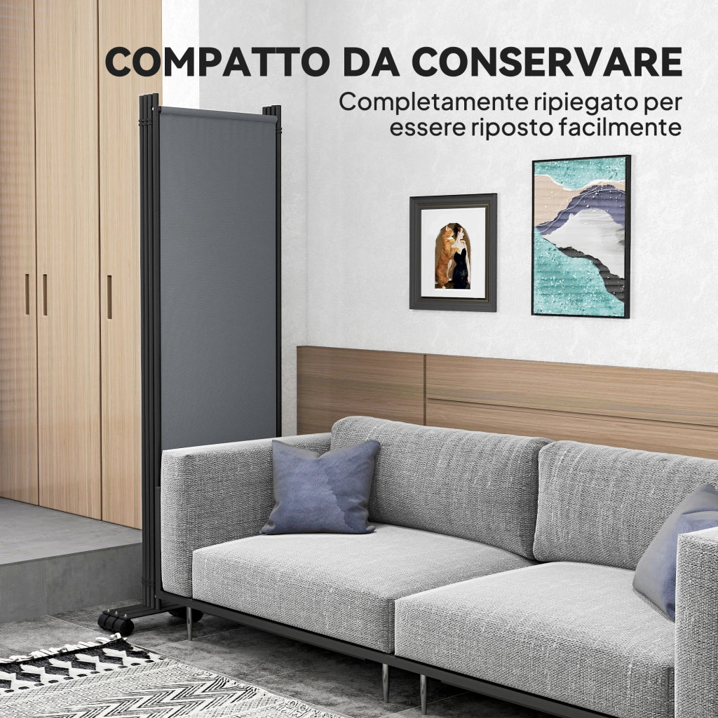Paravento da Esterno e Interno a 4 Pannelli Pieghevole con Ruote, 221x50x172cm, Grigio Scuro