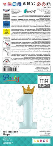 MA MAISON MYLAR "1" COMPLEANNO CELESTE CON CORONA DORATA 102X40CM CANNUCCIA INCLUSA