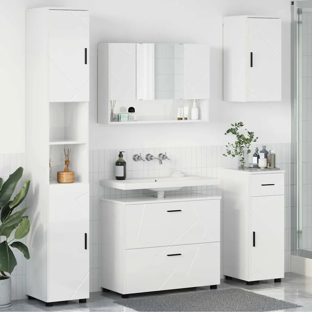 vidaXL Set di mobili per il bagno 5 pcs Bianco lucido 30 x 35 x 192 cm