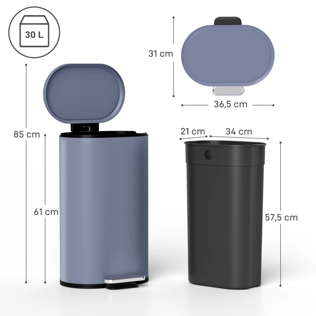 Cestino per rifiuti da cucina 30L ¨C zephmum ¨C 36.5x31x61cm grigio