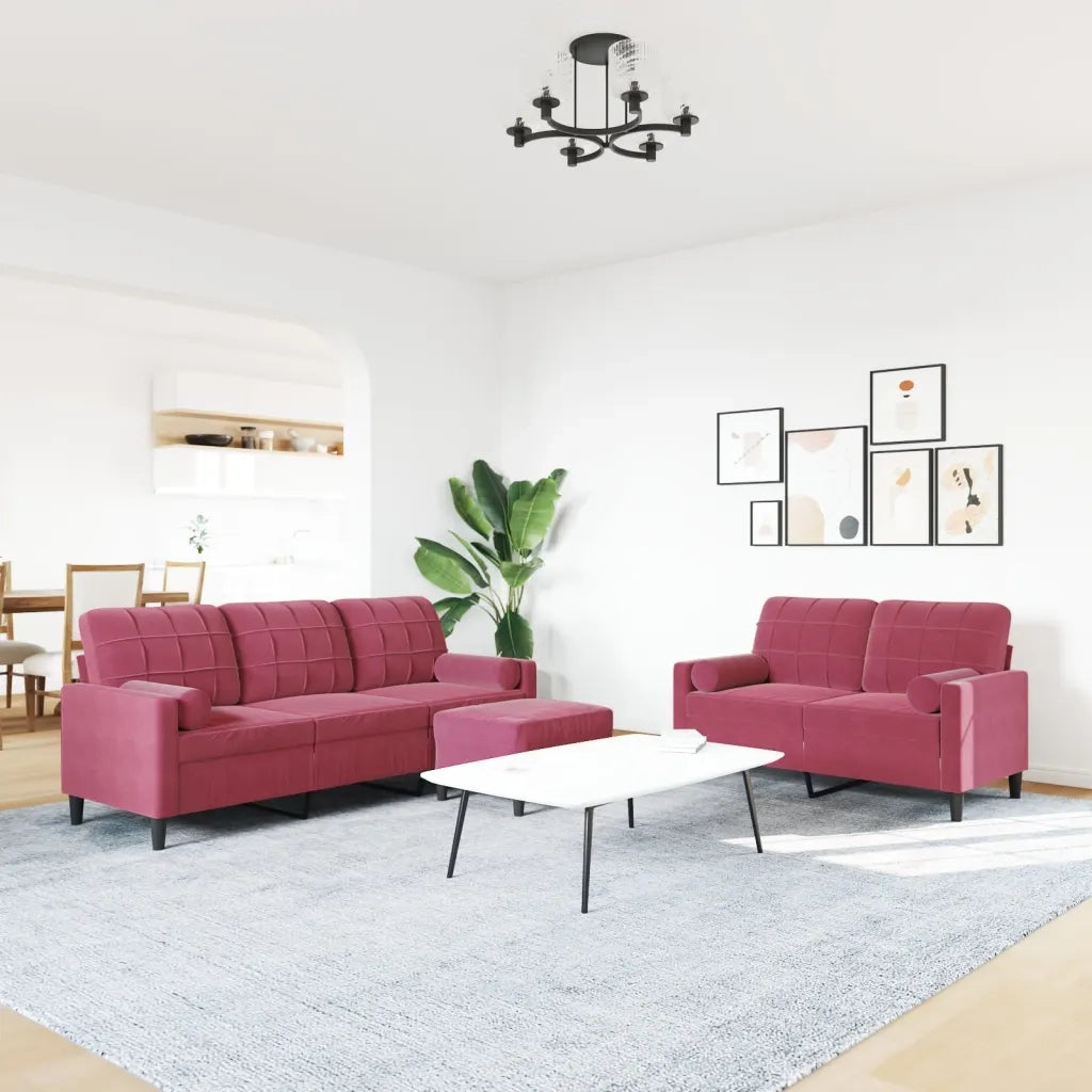 vidaXL Set di Divani 3 pz con Cuscini e Rinforzi Rosso Vino in Velluto