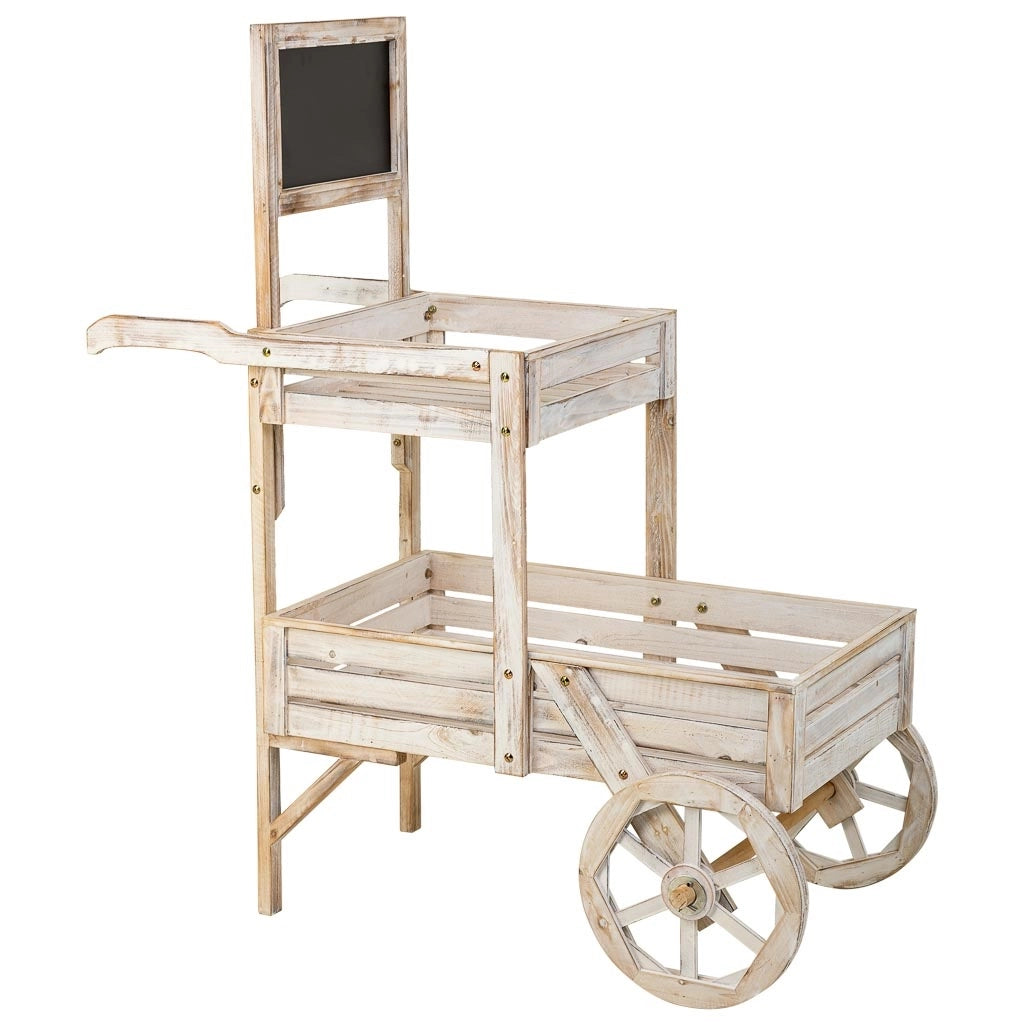Carrello espositivo con ruote in legno bianco 100x52x120h