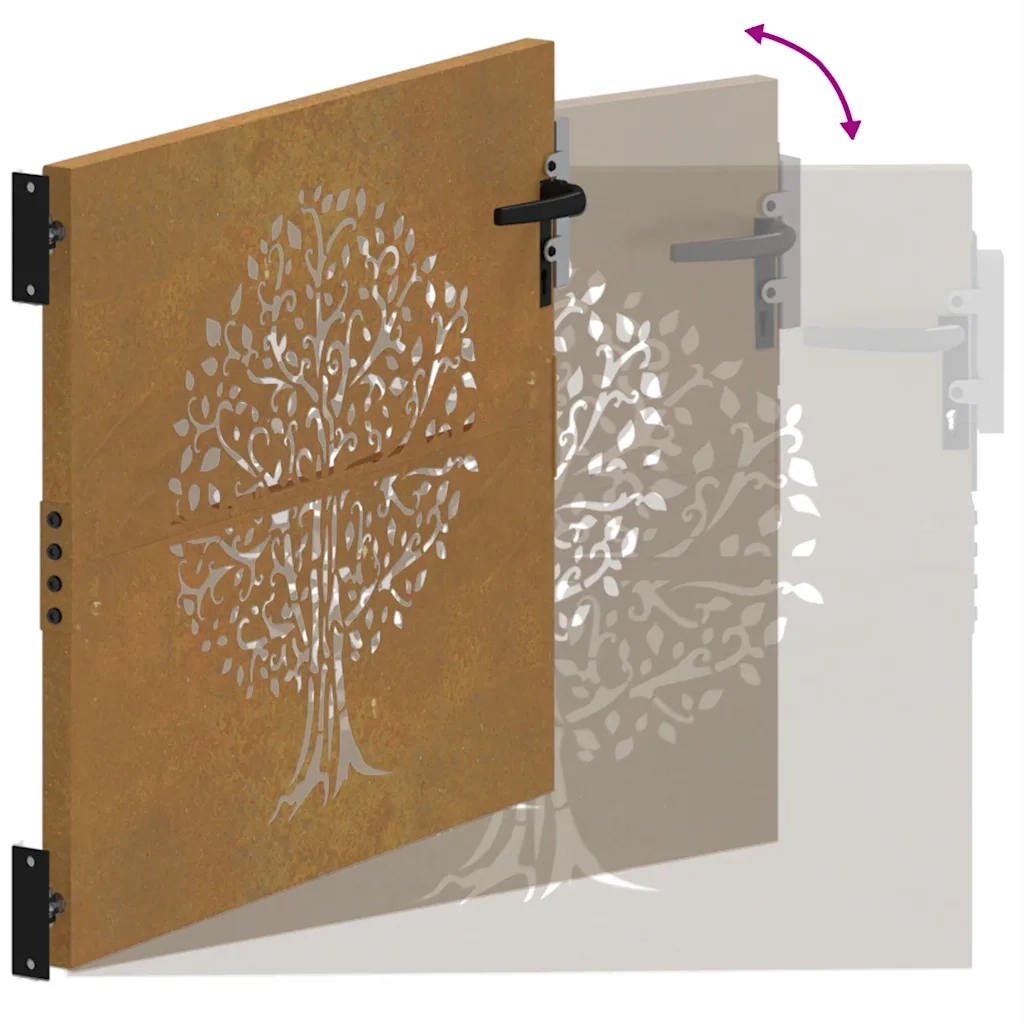 Cancello da giardino 85x100 cm in acciaio Corten con design ad albero 153209