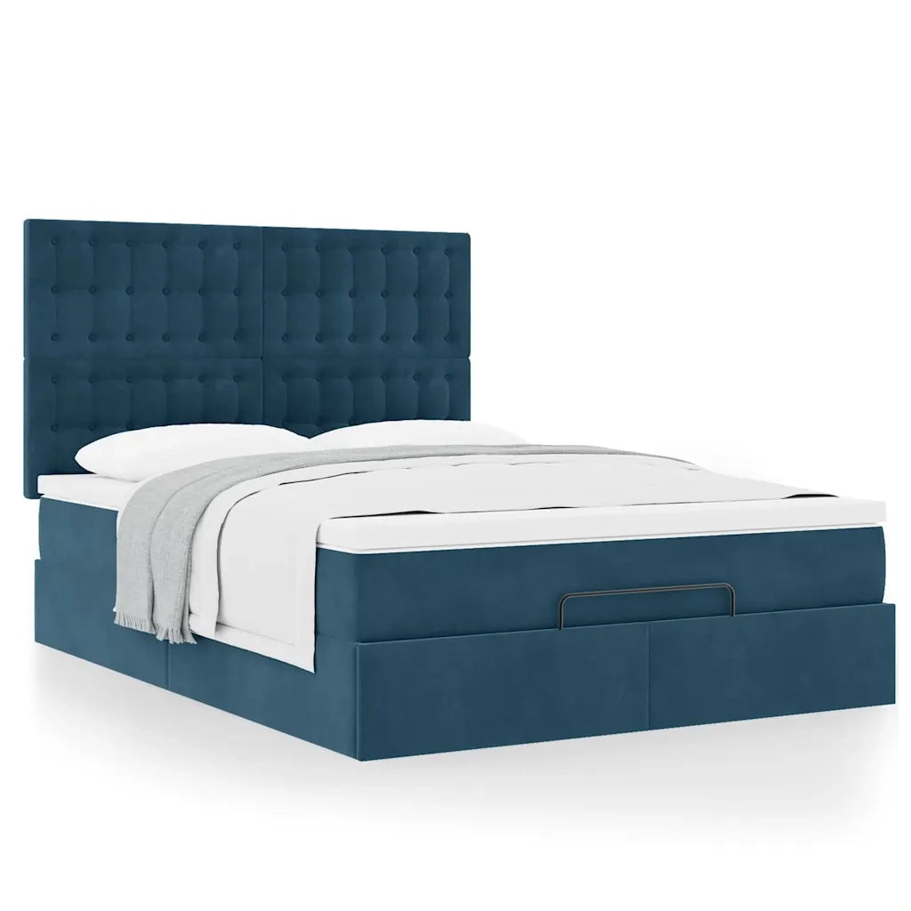 Struttura Letto Pouf con Materassi Blu 140x200cm in Velluto