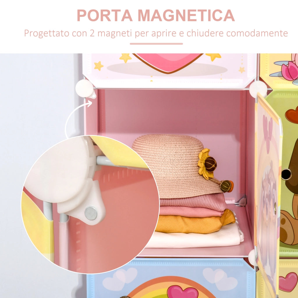 EasyComfort Mobile Scarpiera Modulare Salvaspazio, 6 Cubi 35x45x35 cm in Acciaio e PP, 74x47x144 cm, Rosa