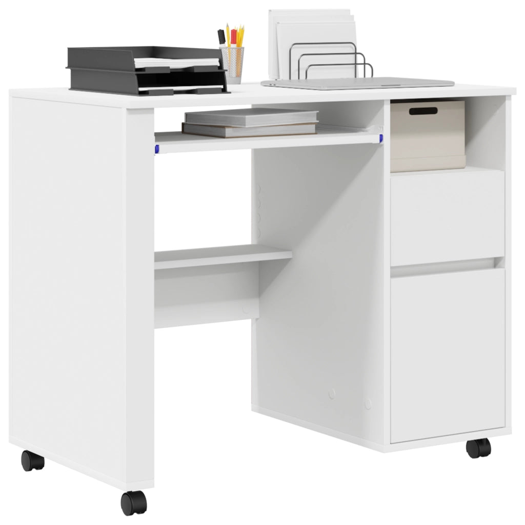 Scrivania Bianca con Cassetti Bianca MDF, Truciolare Standard